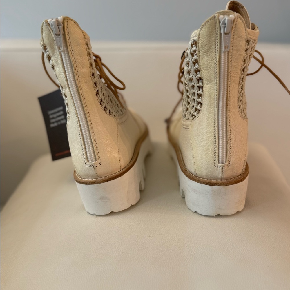 Montelliana Cream Lace-Up Combat Boots - Picture 3 of 5